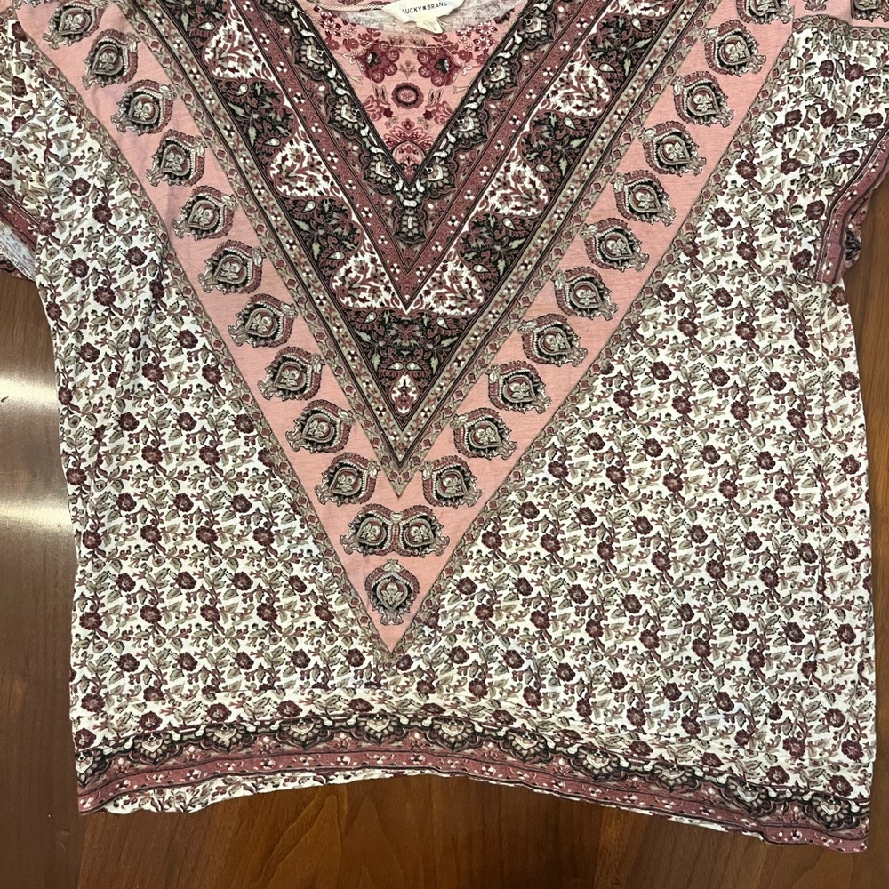 Lucky Brand Pink and White Floral Blouse